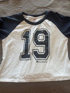 Champion White & Black Raglan Tee with '19' Graphic